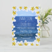 Hochzeitsfeier mit Blick auf das tropische Plumeri Einladung (Stehend Vorderseite)