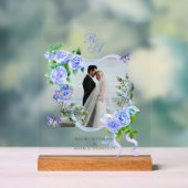 Hochzeitsfeier mit Blue Rose Ribbon Monogram Foto Acrylschild (Neutral)