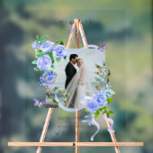 Hochzeitsfeier mit Blue Rose Ribbon Monogram Foto Acrylschild (Neutral)