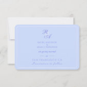 Hochzeitsfeier mit Blue Rose Ribbon Monogram Foto Save The Date (Rückseite)