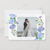 Hochzeitsfeier mit Blue Rose Ribbon Monogram Foto Save The Date (Vorderseite)