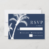 Hochzeitsfeier mit Blue Tropical Palm Tree Beach RSVP Karte (Vorderseite)