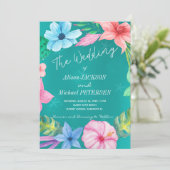 Hochzeitsfeier mit blühenden Tropen am Strand Einladung (Stehend Vorderseite)