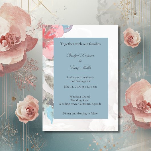 Hochzeitsfeier mit blühender Rose Einladung
