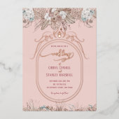 Hochzeitsfeier mit blühender Rose Folieneinladung (Vorderseite)