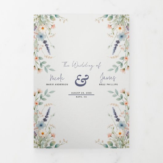 Hochzeitsfeier mit blühender Wildblume Dreifach Gefaltete Einladung (Cover)