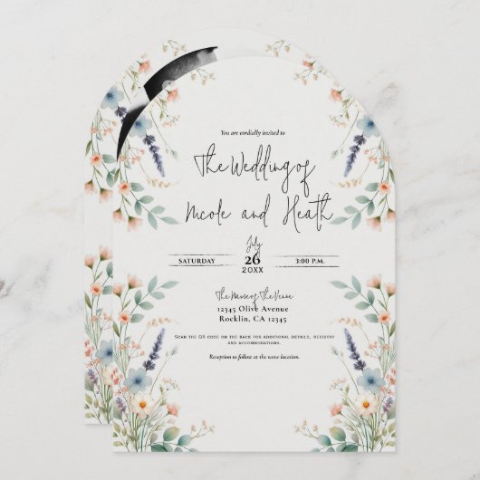 Hochzeitsfeier mit blühender Wildblume Einladung (Vorne/Hinten)
