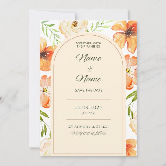 Hochzeitsfeier mit Blumen Einladung (Vorderseite)