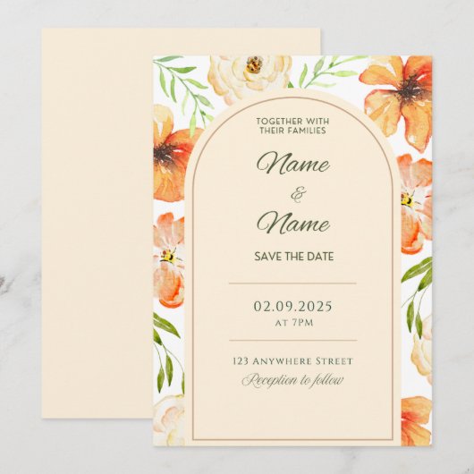 Hochzeitsfeier mit Blumen Einladung (Vorne/Hinten)