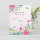 Hochzeitsfeier mit Blumen Einladung (Stehend Vorderseite)