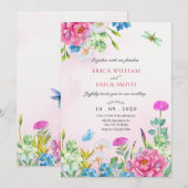 Hochzeitsfeier mit Blumen Einladung (Vorne/Hinten)