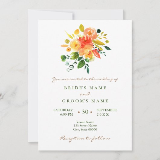 Hochzeitsfeier mit Blumen Einladung (Vorderseite)