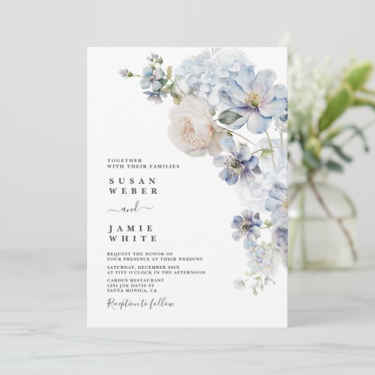 Hochzeitsfeier mit Blumen Einladung (Stehend Vorderseite)