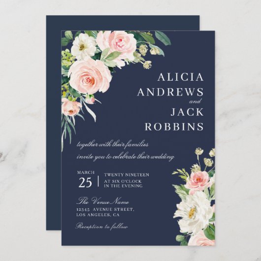 Hochzeitsfeier mit Blumen Einladung (Vorne/Hinten)