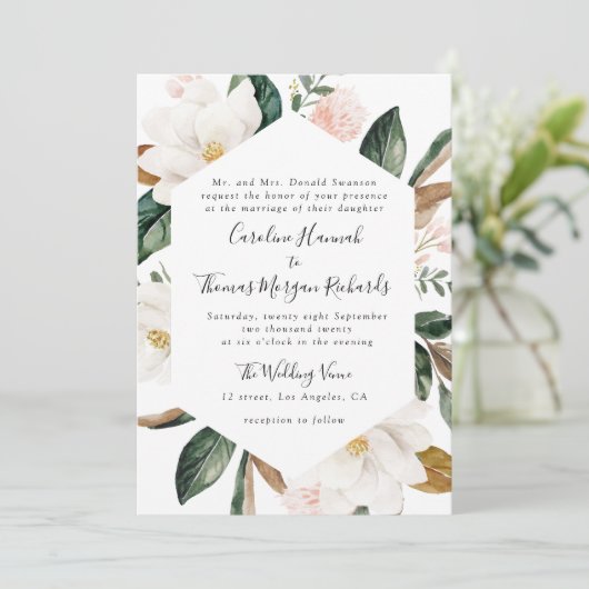 Hochzeitsfeier mit Blumen Einladung (Stehend Vorderseite)