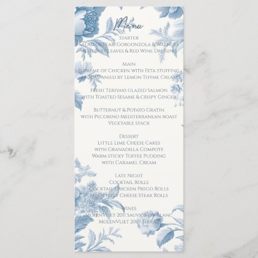 Hochzeitsfeier mit Blumen Menükarte (Vorderseite)