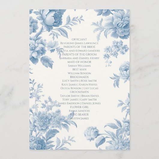 Hochzeitsfeier mit Blumen Programm (Rückseite)