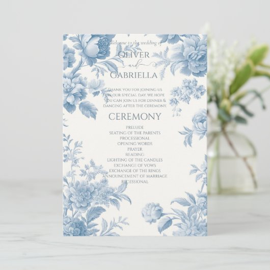 Hochzeitsfeier mit Blumen Programm (Stehend Vorderseite)