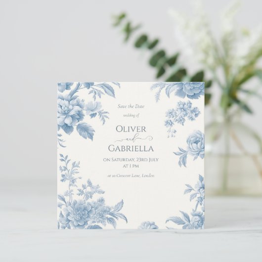 Hochzeitsfeier mit Blumen Save The Date (Stehend Vorderseite)