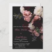 Hochzeitsfeier mit Blumenmoody, Burgund weiß Einladung (Vorderseite)