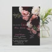 Hochzeitsfeier mit Blumenmoody, Burgund weiß Einladung (Stehend Vorderseite)