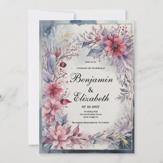 Hochzeitsfeier mit Blütenblättern Einladung (Vorderseite)