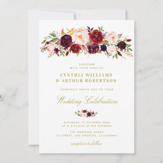 Hochzeitsfeier mit Blütenfarbe Einladung (Vorderseite)