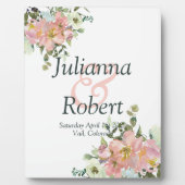 Hochzeitsfeier mit Blütenfarbe und Aubergine Fotoplatte (Vorderseite)