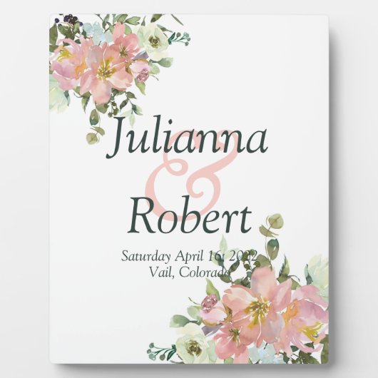 Hochzeitsfeier mit Blütenfarbe und Aubergine Fotoplatte (Vorderseite)