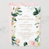 Hochzeitsfeier mit Blütenfarbe und goldener Wasser Einladung (Vorne/Hinten)