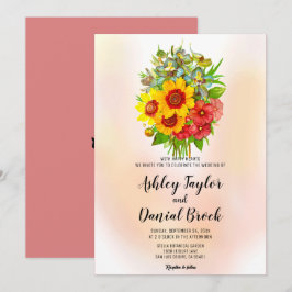 Hochzeitsfeier mit Blütenfarben in Bouquet Einladung