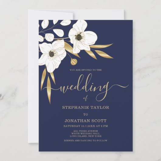 Hochzeitsfeier mit Blütengold Einladung (Vorderseite)