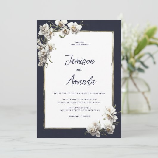 Hochzeitsfeier mit Blütenzauber Einladung (Stehend Vorderseite)