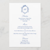 Hochzeitsfeier mit Botanischem Blau Chinoiserie Menükarte (Vorderseite)