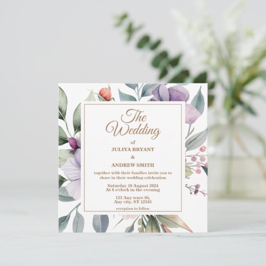 Hochzeitsfeier mit botanischem Flair Einladung (Stehend Vorderseite)