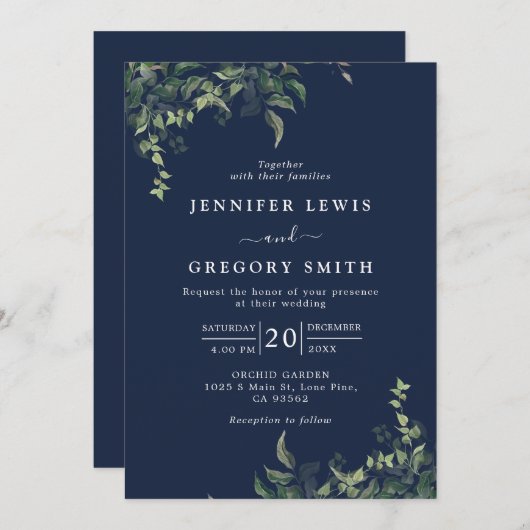 Hochzeitsfeier mit botanischer Wasserfarbe Einladung (Vorne/Hinten)