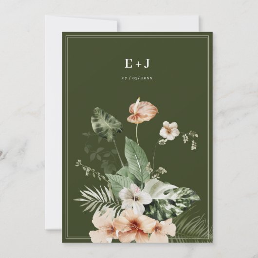Hochzeitsfeier mit braunem Hibiskus Einladung (Rückseite)