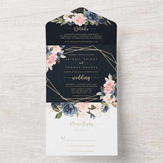 Hochzeitsfeier mit brauner Blüte All In One Einladung (Innen Boden)