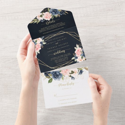 Hochzeitsfeier mit brauner Blüte All In One Einladung (Abreißen)