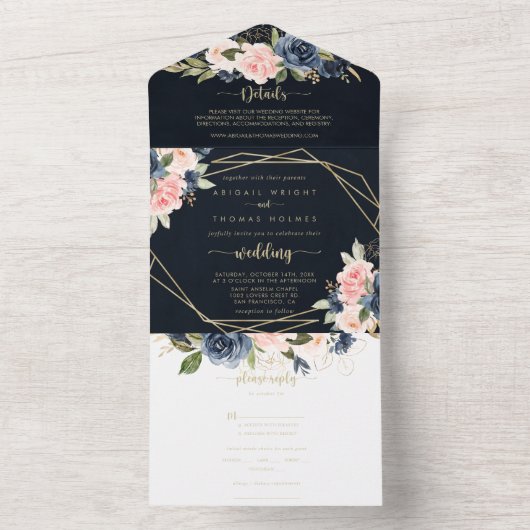 Hochzeitsfeier mit brauner Blüte All In One Einladung (Innen Boden)