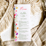 Hochzeitsfeier mit bunten Blume Menükarte<br><div class="desc">Fügen Sie Ihrem Hochzeitsessen eine Touch böhmischer Eleganz hinzu, mit diesem modernen Chic Boho Bright Elegant farbenfrohe wilde Blume Hochzeitsmenü. Die botanischen Blume in Rosa, Rot, Grün und lila Farbtönen werden von Wildblumen und rustikalen Gärten mit subtiler Vegetation und moderner boho-Schrift-Typografie inspiriert. Mit eleganter, moderner Schrift-Typografie, perfekt für kausale, Gartenhochzeiten...</div>
