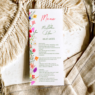 Hochzeitsfeier mit bunten Blume Menükarte