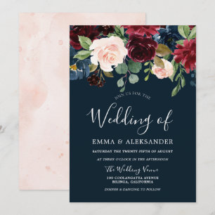 Hochzeitsfeier mit Burgund Blush & Navy Einladung
