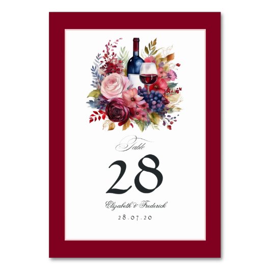 Hochzeitsfeier mit Burgund, Navy und Blush Tischnummer (Vorderseite)