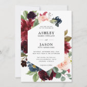 Hochzeitsfeier mit Burgund und Blauer Wasserfarbe Einladung (Vorderseite)