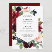 Hochzeitsfeier mit Burgund und Blauer Wasserfarbe Einladung (Vorne/Hinten)