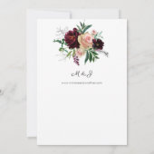 Hochzeitsfeier mit Burgund und leichtem Rosa Einladung (Rückseite)