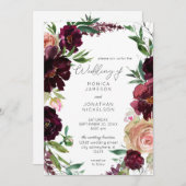 Hochzeitsfeier mit Burgund und leichtem Rosa Einladung (Vorne/Hinten)