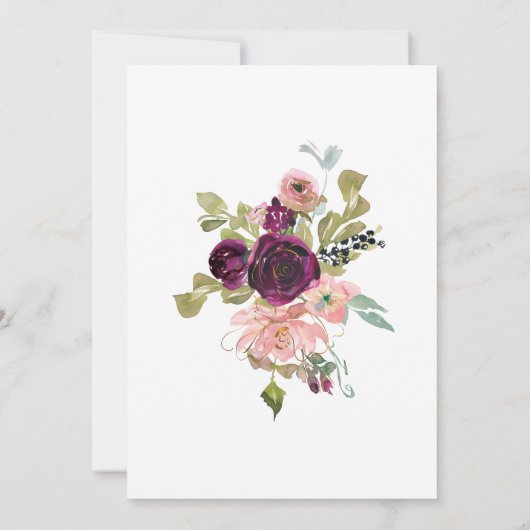 Hochzeitsfeier mit Burgund und Wasserfarbe Einladung (Rückseite)