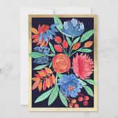 Hochzeitsfeier mit Coral Blue Gold Floral Einladung (Rückseite)